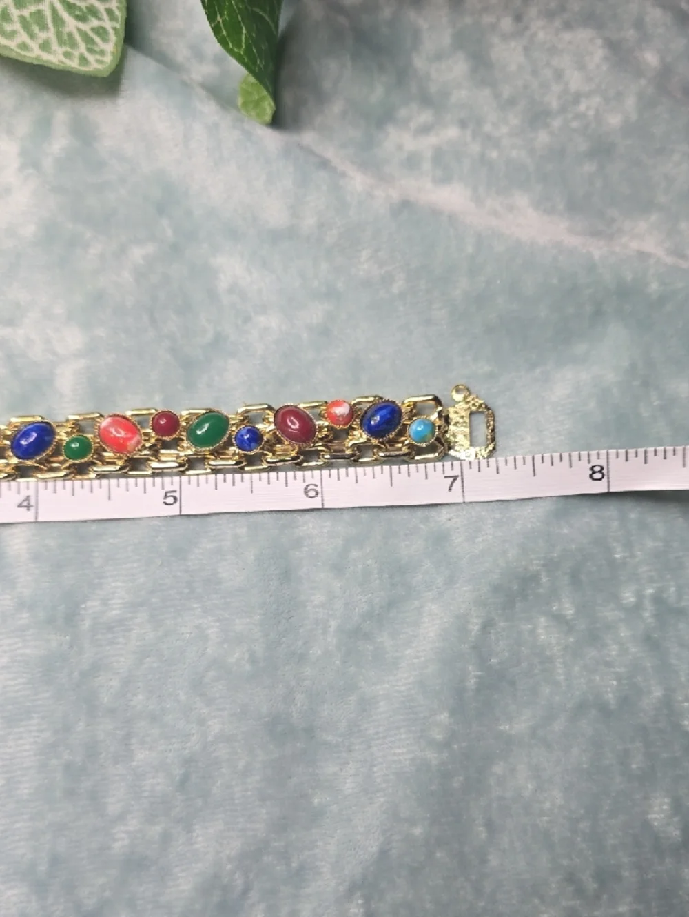 Gold Multicolor Cabochon Link Bracelet - Women Jewelry - Picture 7 of 7